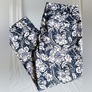 Talbots Cropped Pants Paisley Navy Purple White